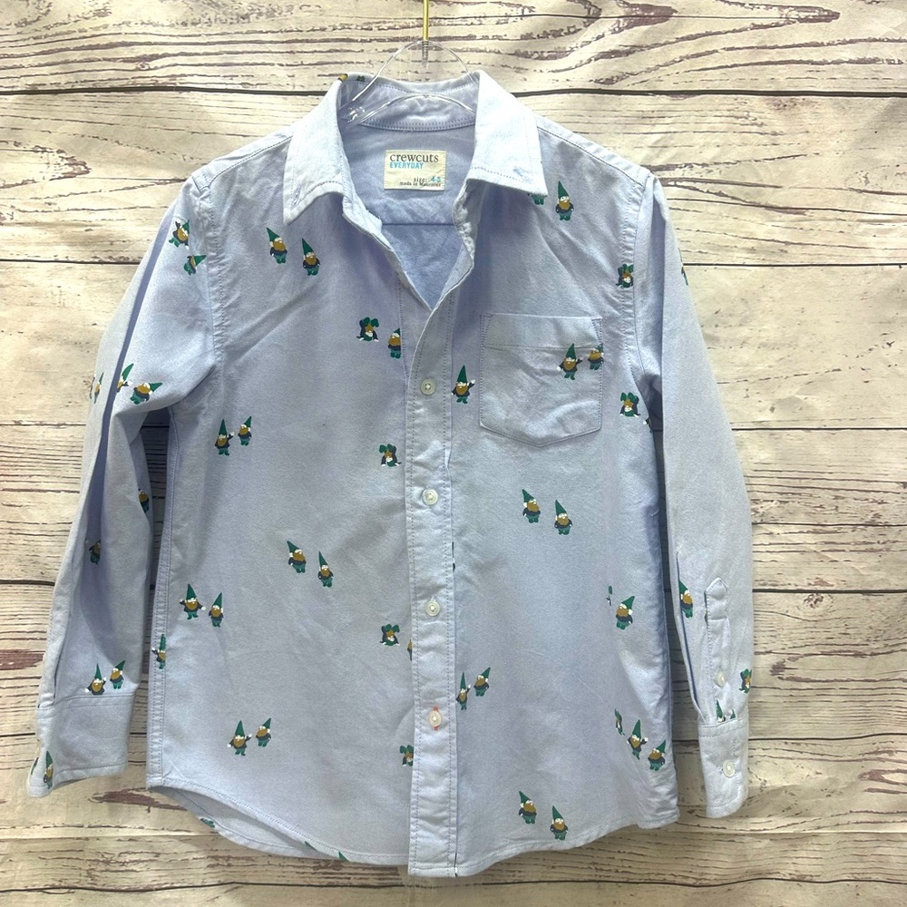 J.Crew Crewcuts Gnome Blue Cotton Oxford Button Up Long Sleeve Shirt Size 4-5